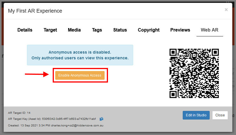 Share AR Experience WebAR Enable Anonymous Access